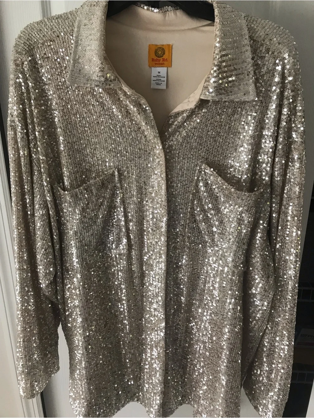 Ruby Rd. Sequin Button-Up Top Size 1X - Picture 2 of 5